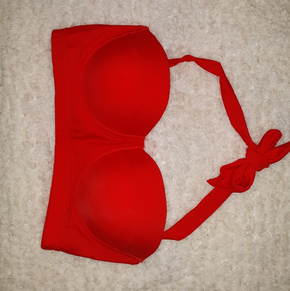 Bright red padded bathing suit top Large